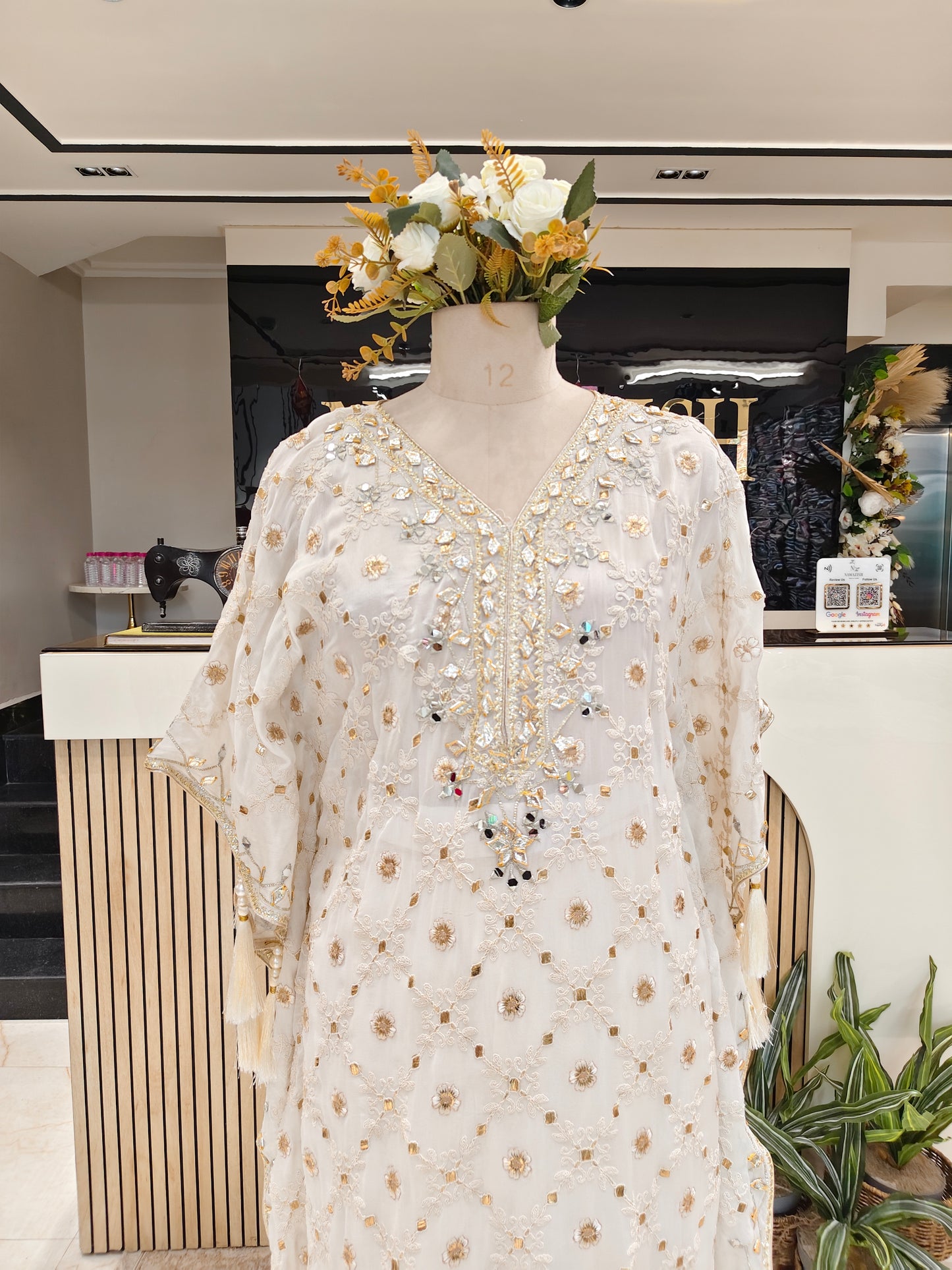 Off White Kaftan Set
