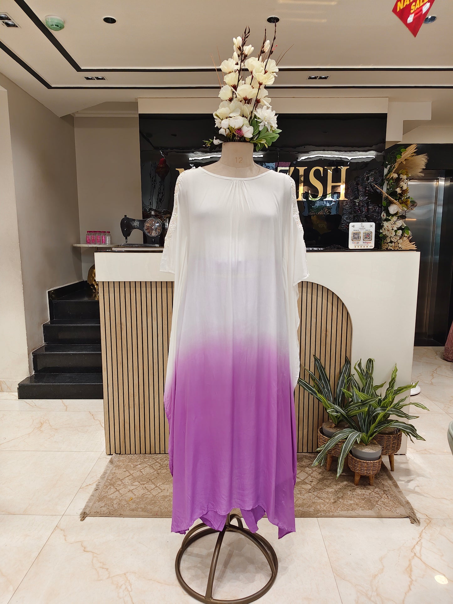 White Purple Kaftan Set