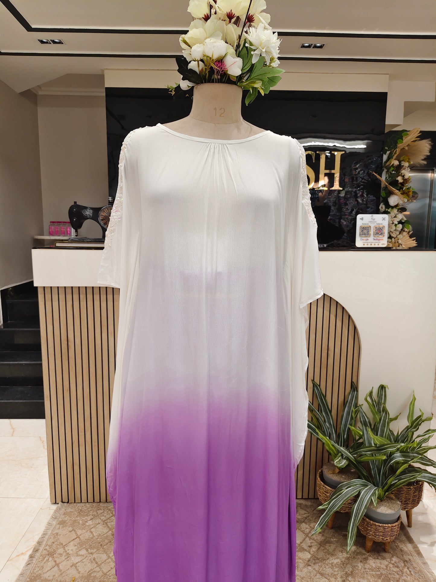 White Purple Kaftan Set