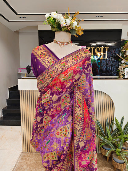 Purple Flower Weaving Georgette Saree