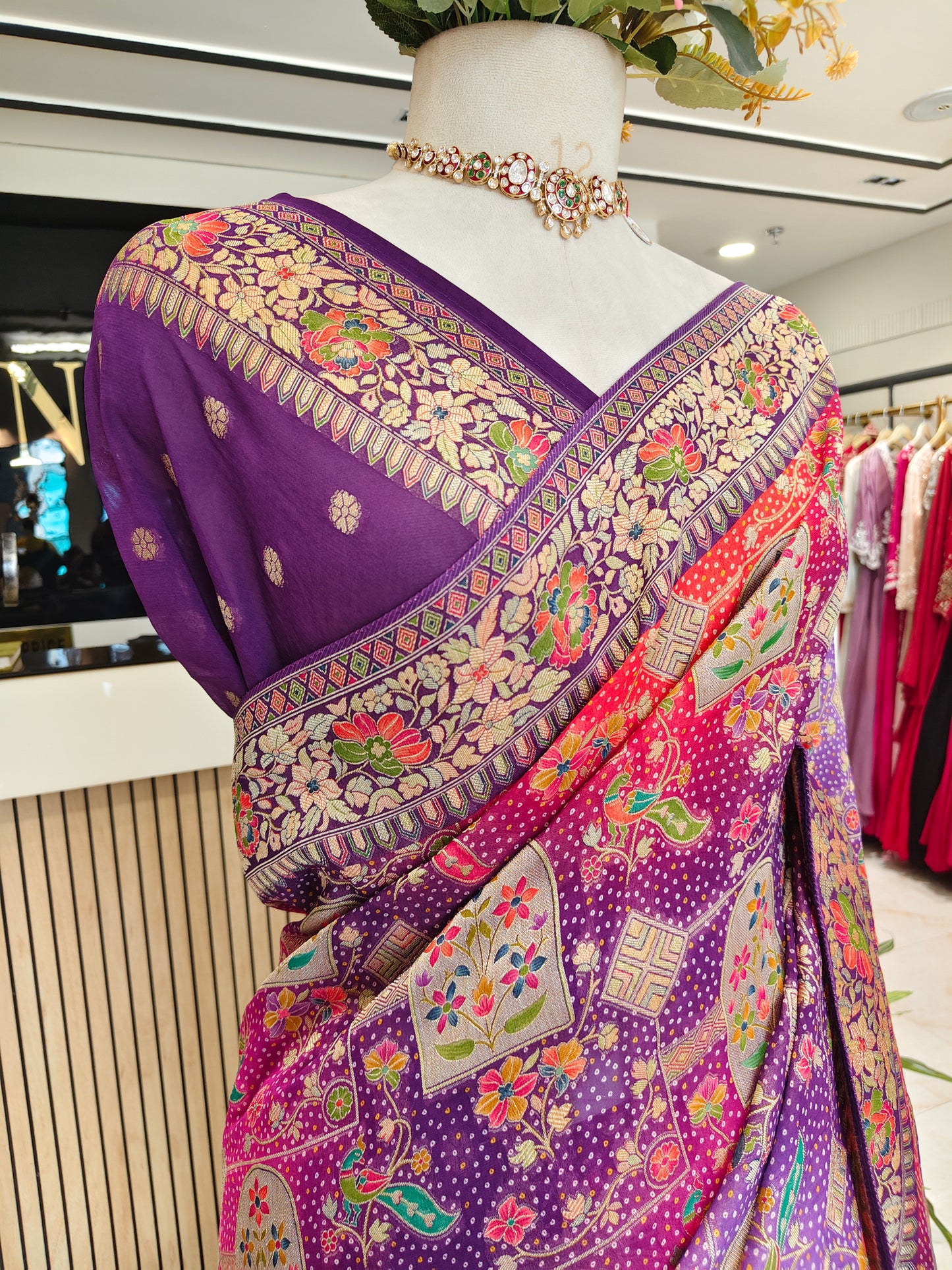 Purple Flower Weaving Georgette Saree