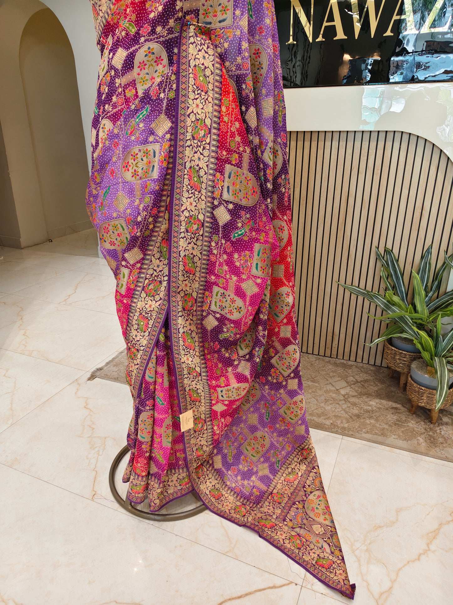 Purple Flower Weaving Georgette Saree