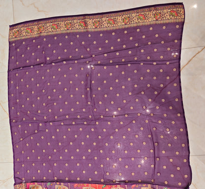 Purple Flower Weaving Georgette Saree