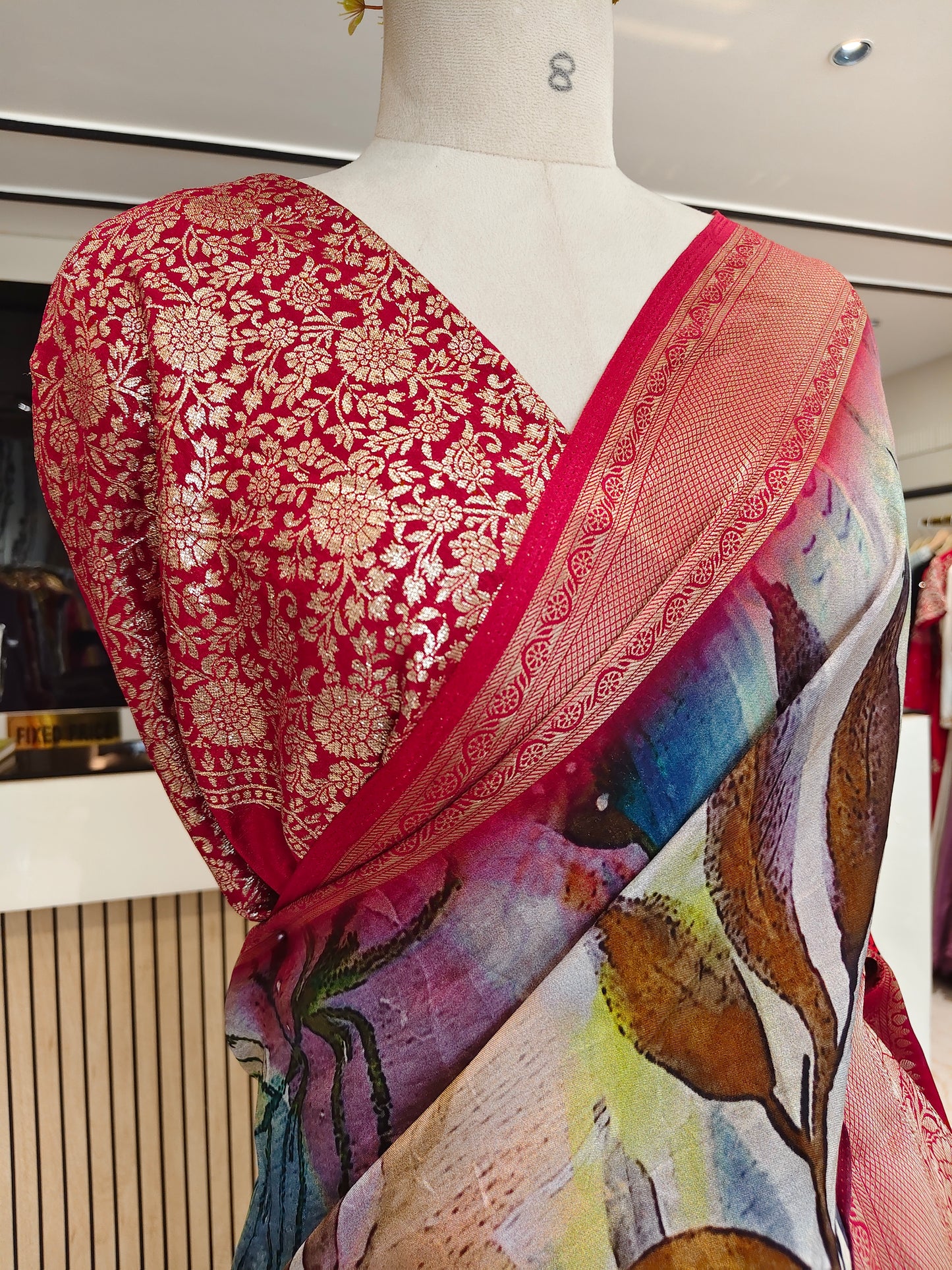 Multi Colour Floral Printed Silk Saree