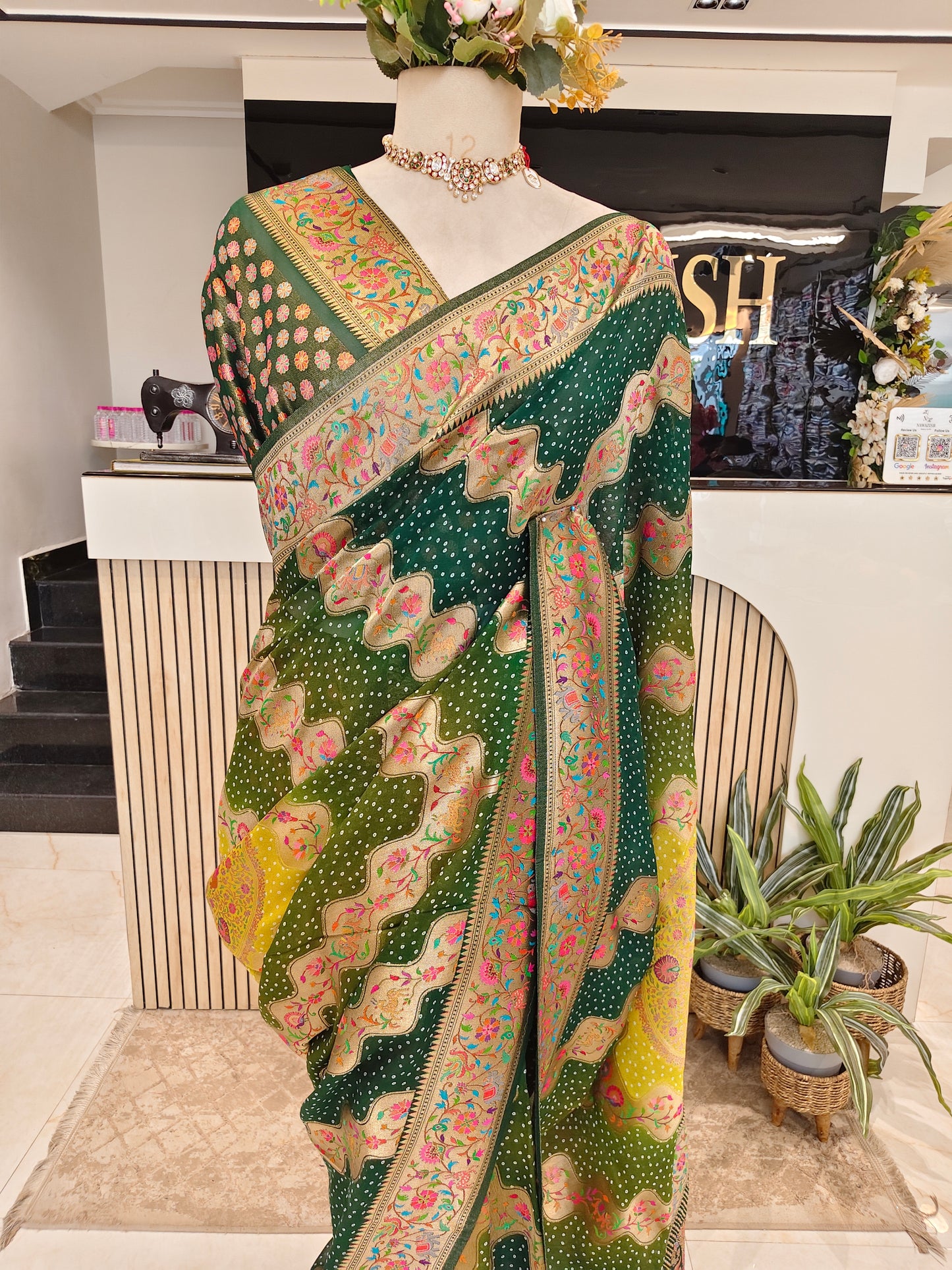 Bottle Green Patola Saree