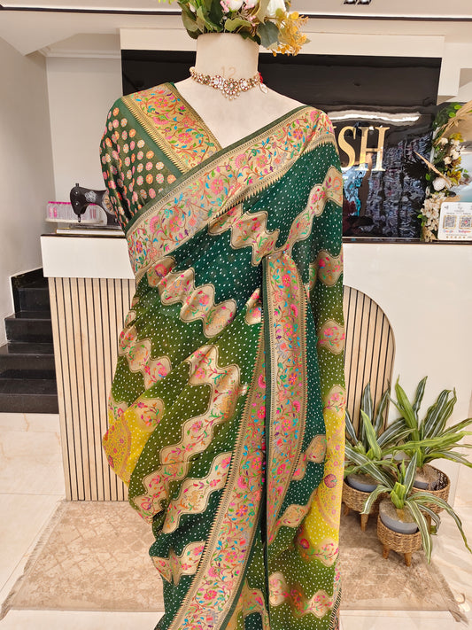 Bottle Green Patola Saree