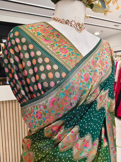 Bottle Green Patola Saree