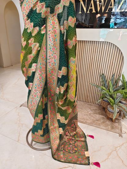 Bottle Green Patola Saree