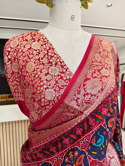 Maroon Ikat Printed Silk Saree