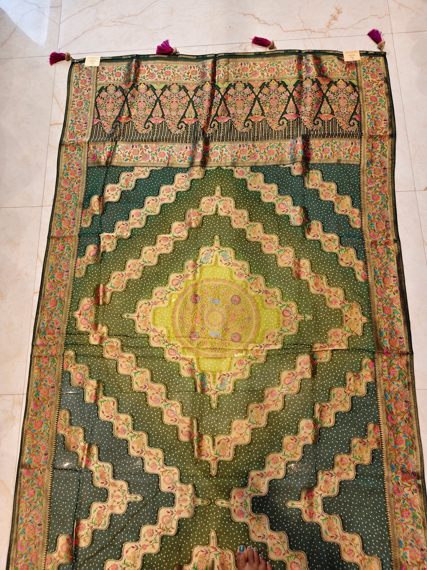Bottle Green Patola Saree