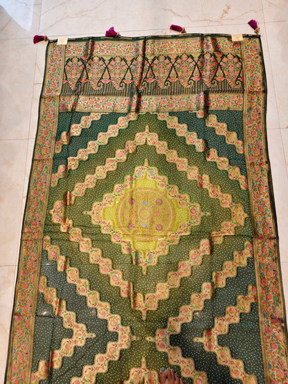 Bottle Green Patola Saree