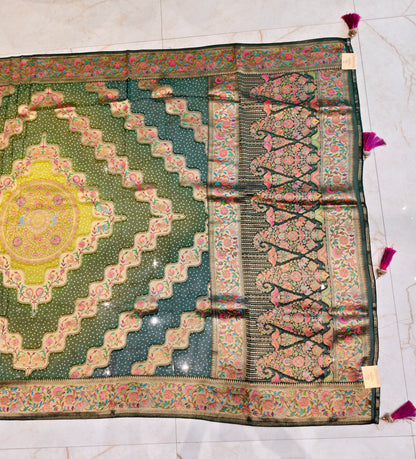 Bottle Green Patola Saree