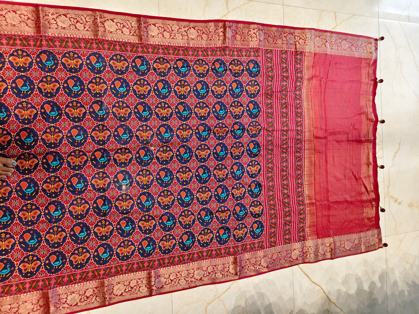 Maroon Ikat Printed Silk Saree