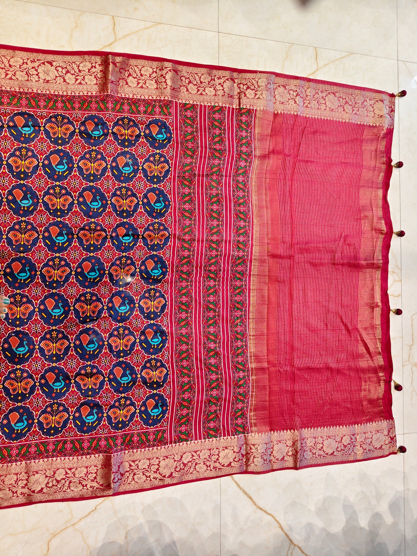 Maroon Ikat Printed Silk Saree