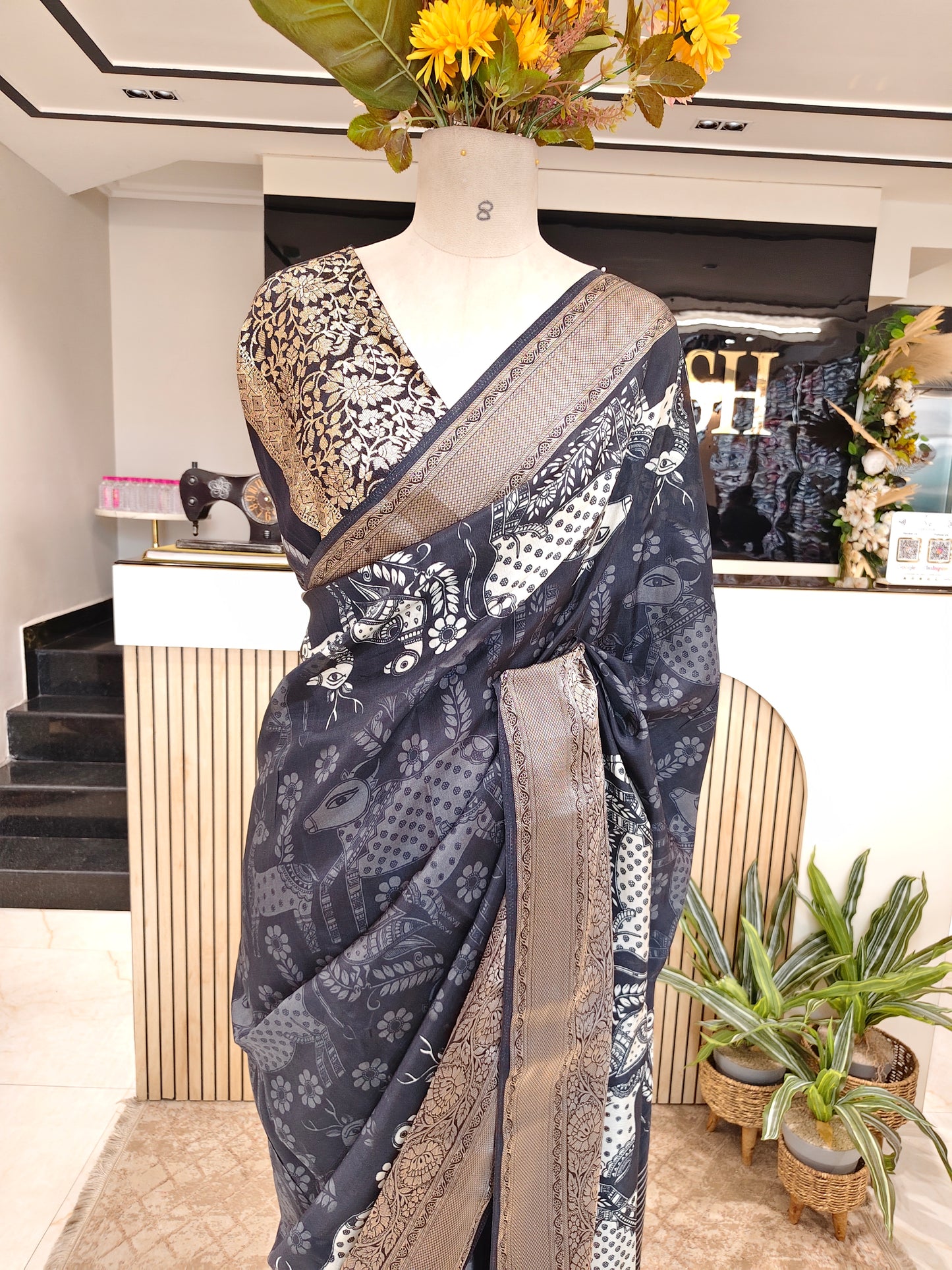 Black Motif Silk Saree