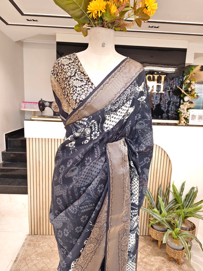 Black Motif Silk Saree