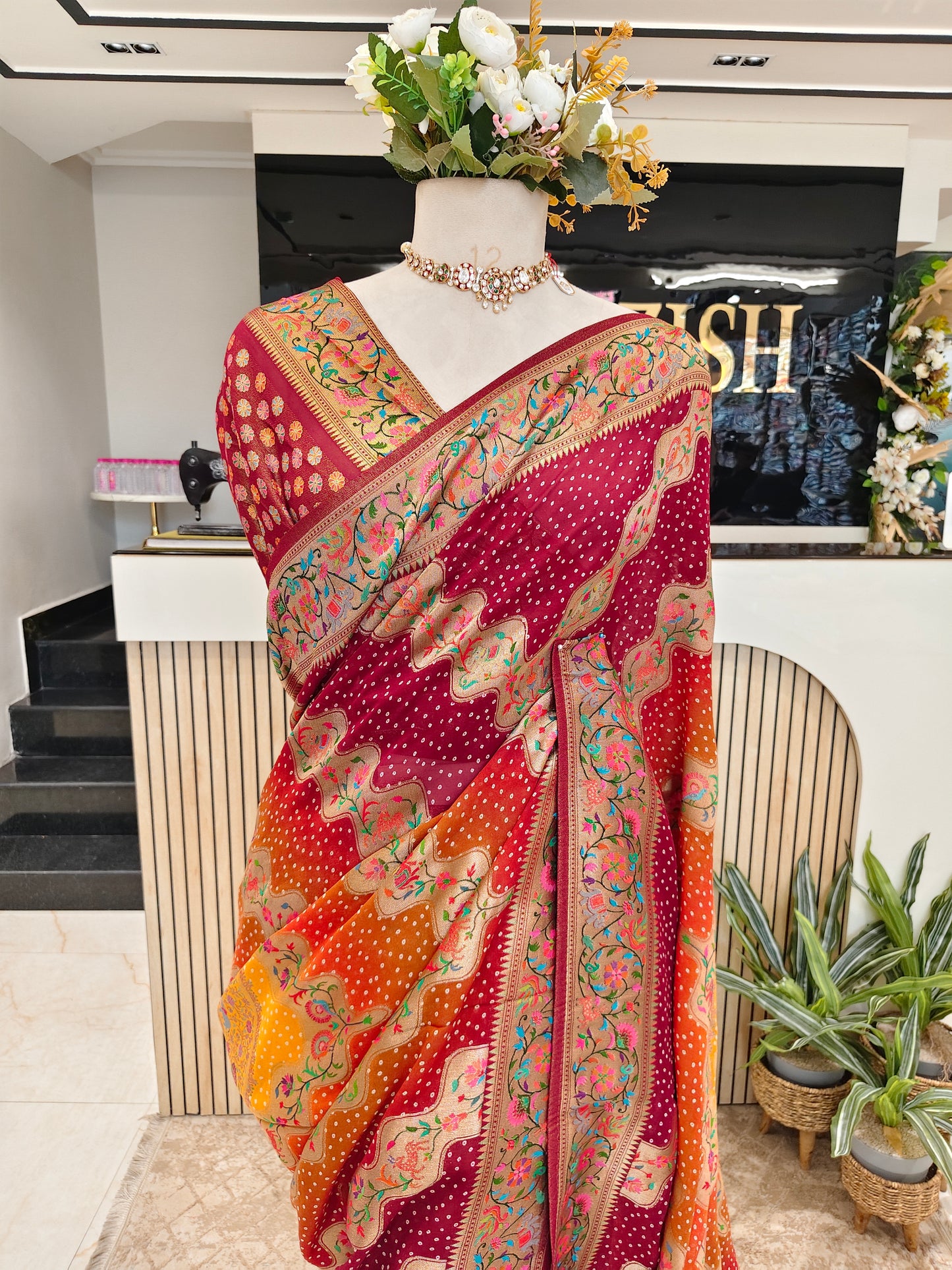 Maroon Weaving Saree