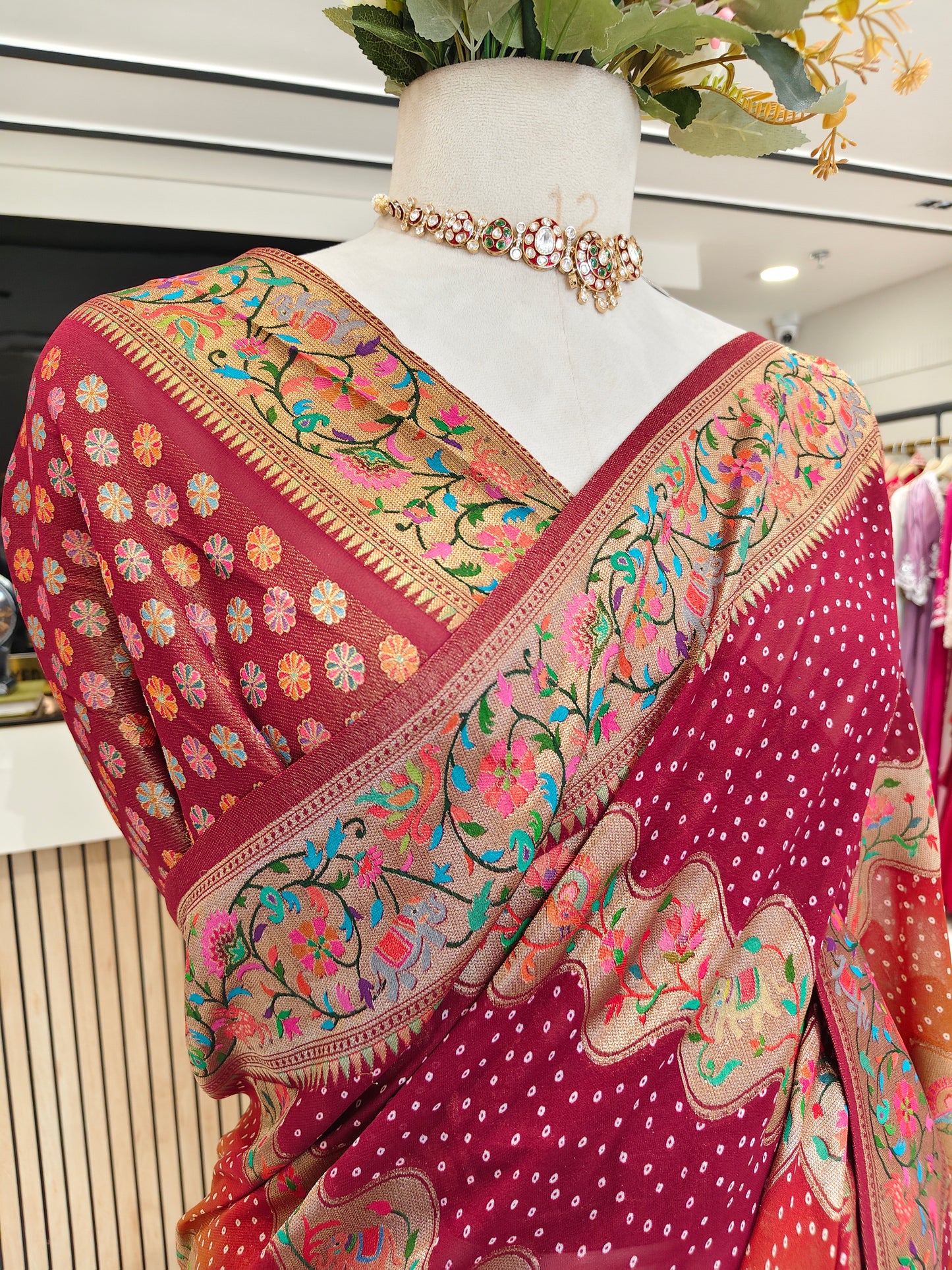Maroon Weaving Saree