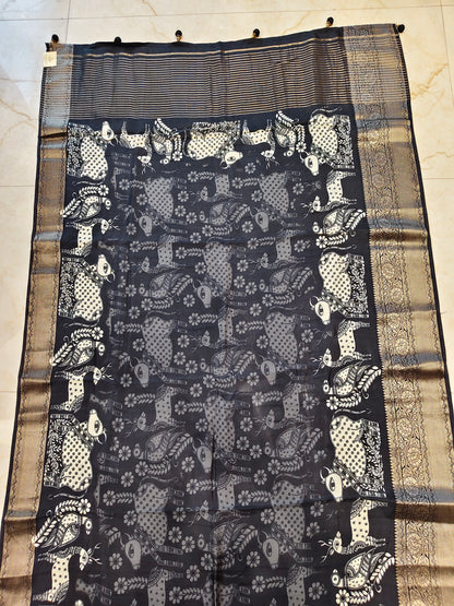 Black Motif Silk Saree