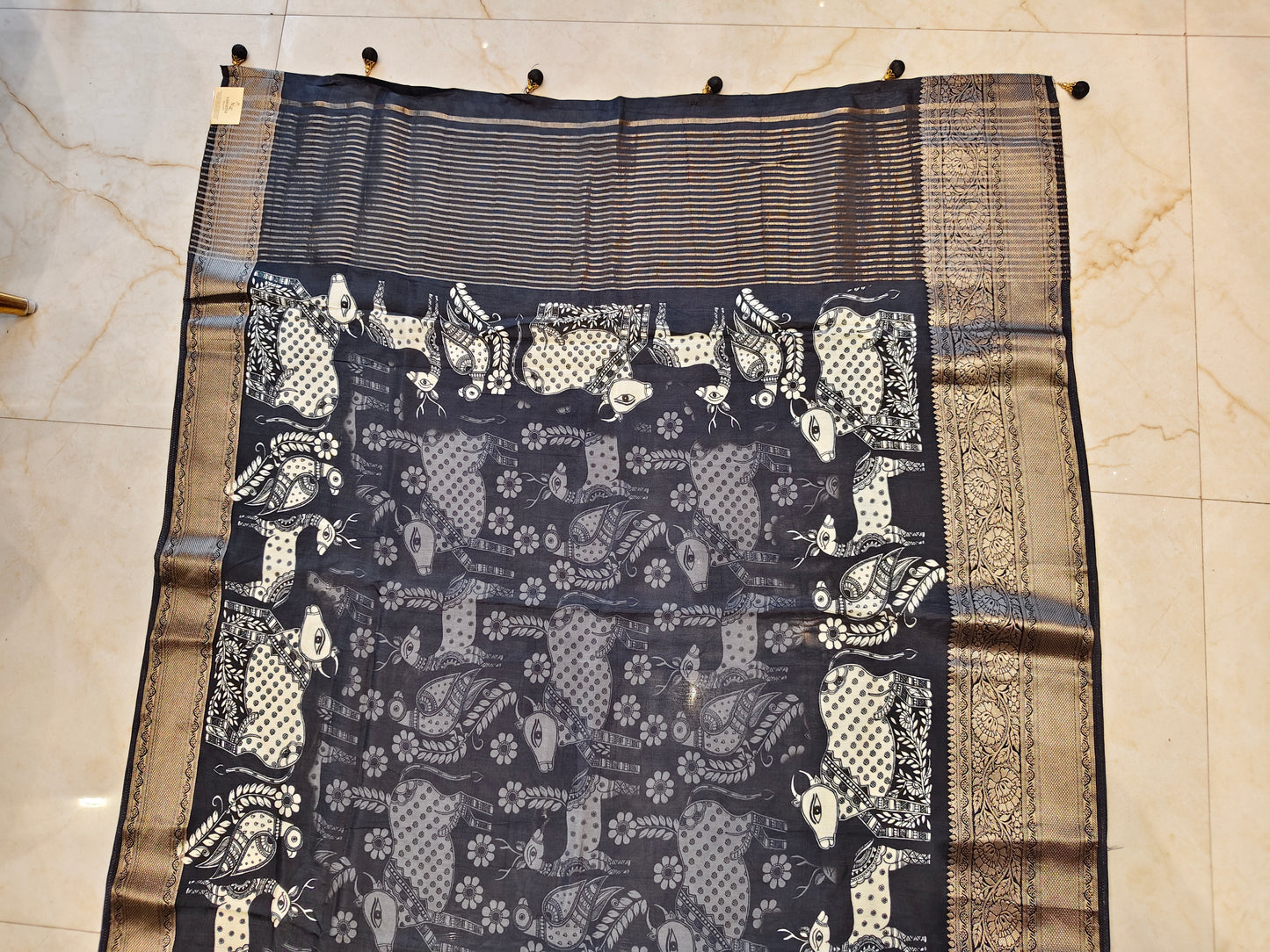 Black Motif Silk Saree
