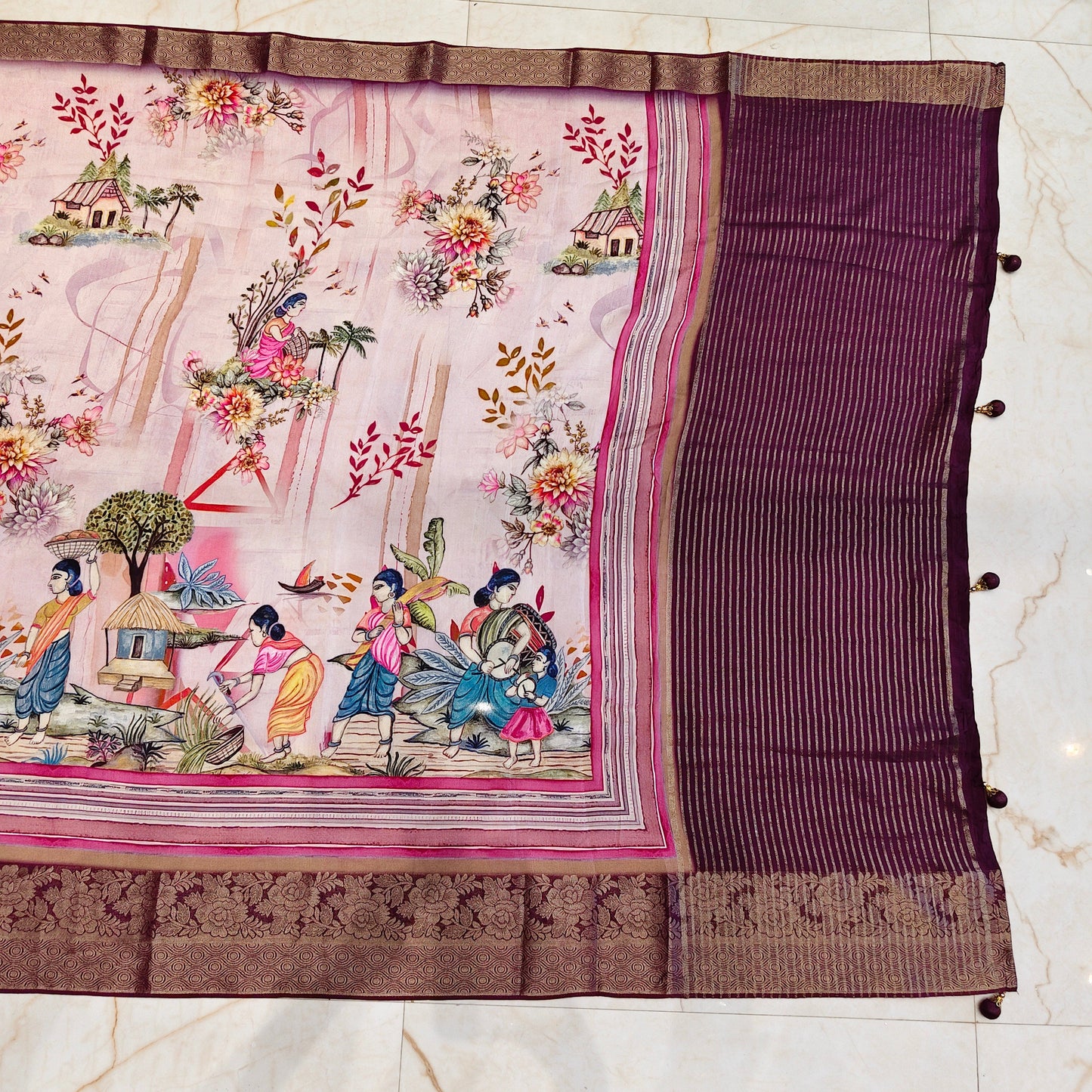 Purple Kalamkari Saree