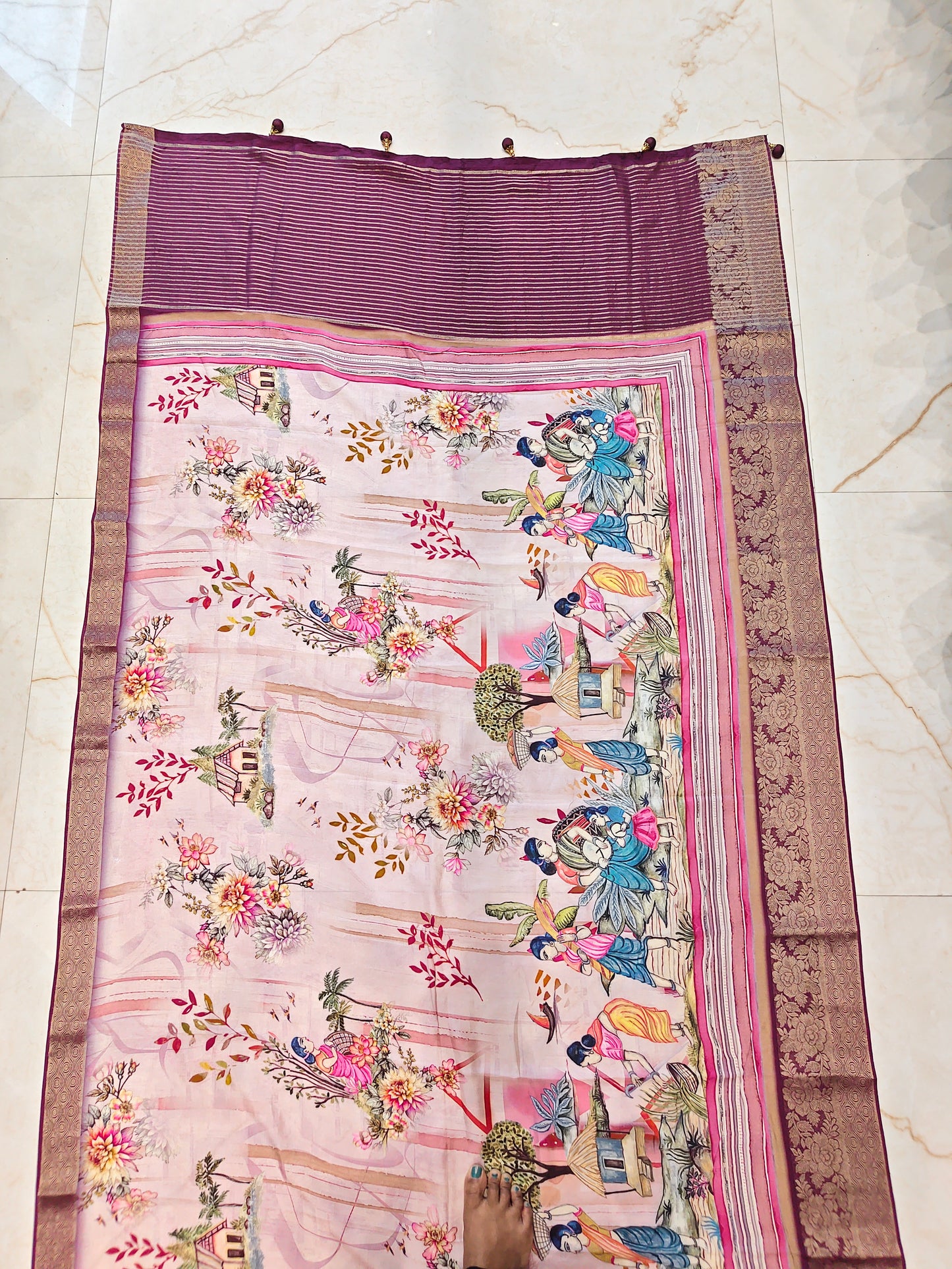 Purple Kalamkari Saree