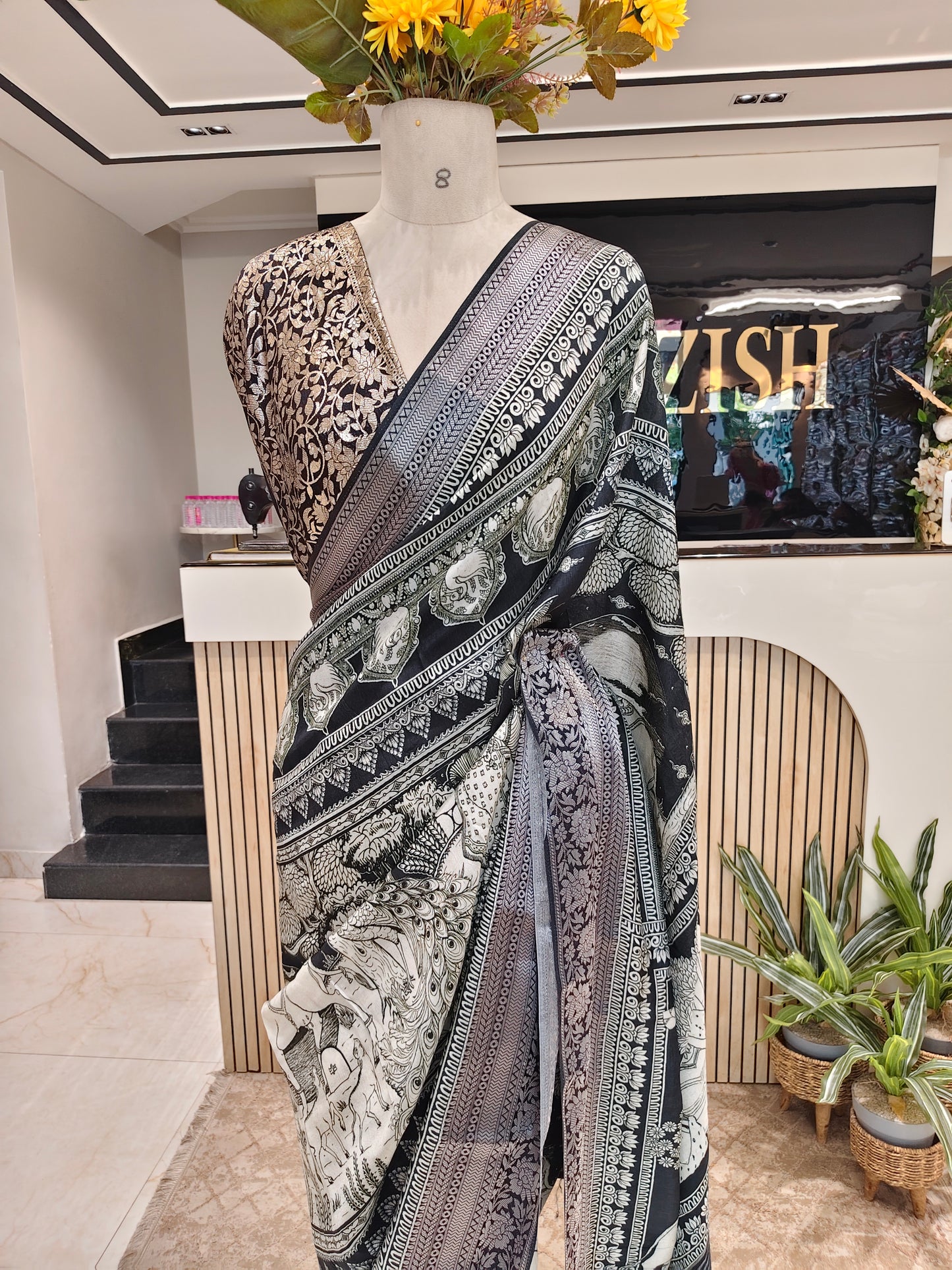 Black Motif Silk Saree