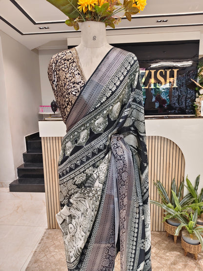 Black Motif Silk Saree