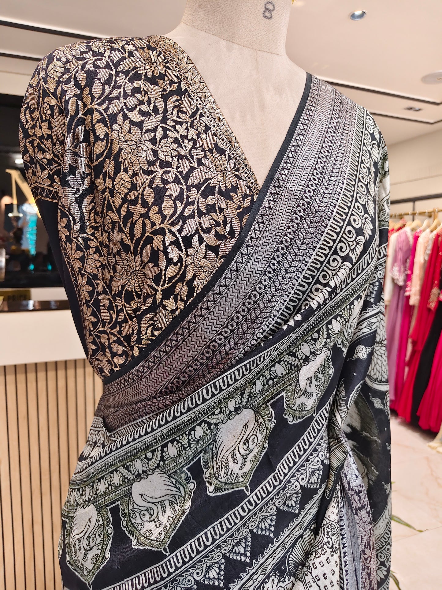 Black Motif Silk Saree