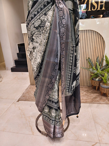 Black Motif Silk Saree