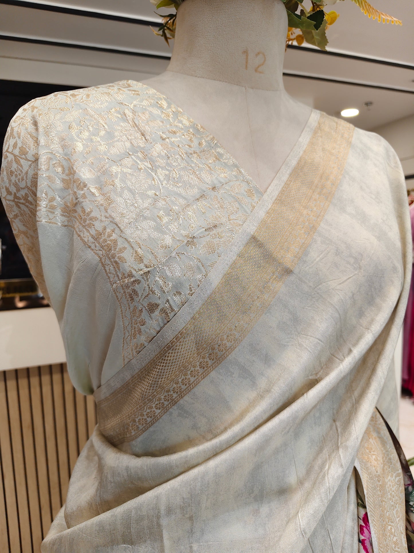 Cream Motif Silk Saree