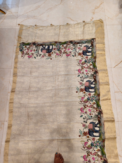 Cream Motif Silk Saree