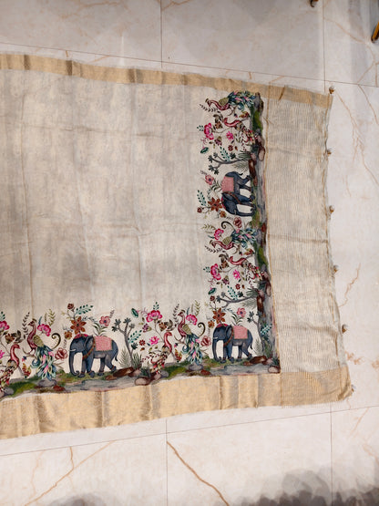 Cream Motif Silk Saree