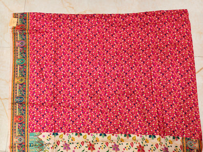 Rani Pink & Cream Printed Silk Saree