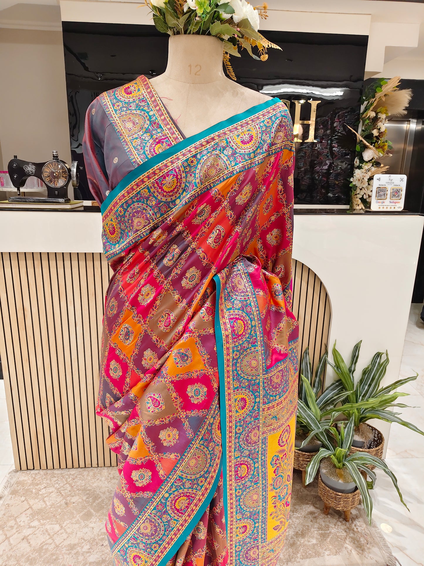 Multi Colour Floral Printed Silk Saree
