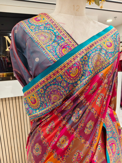 Multi Colour Floral Printed Silk Saree