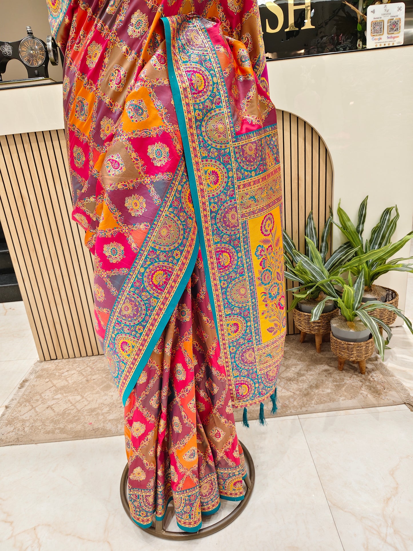 Multi Colour Floral Printed Silk Saree