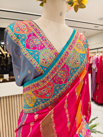 Multi Colour Zari Woven Silk Saree