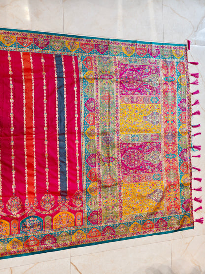 Multi Colour Floral Printed Silk Saree