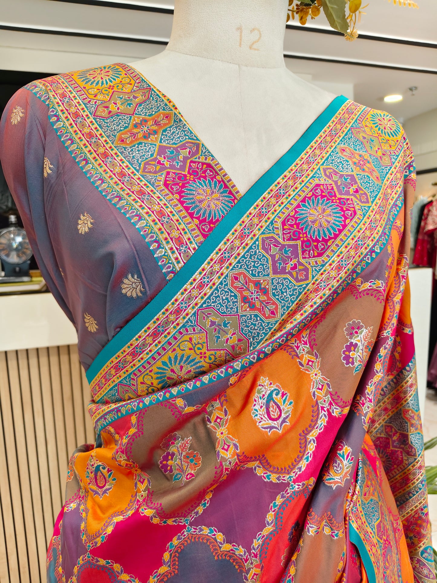 Multi Colour Zari Woven Silk Saree