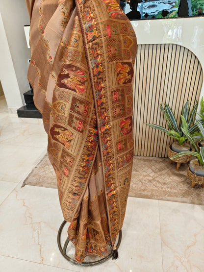 Wine Darbari Motif Tissue Saree
