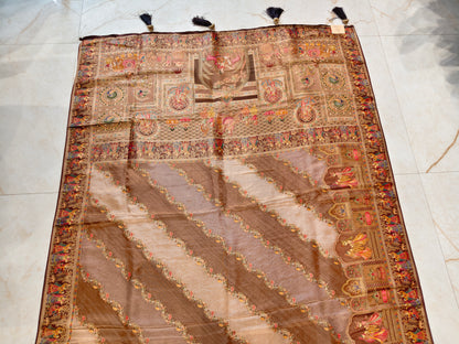 Wine Darbari Motif Tissue Saree