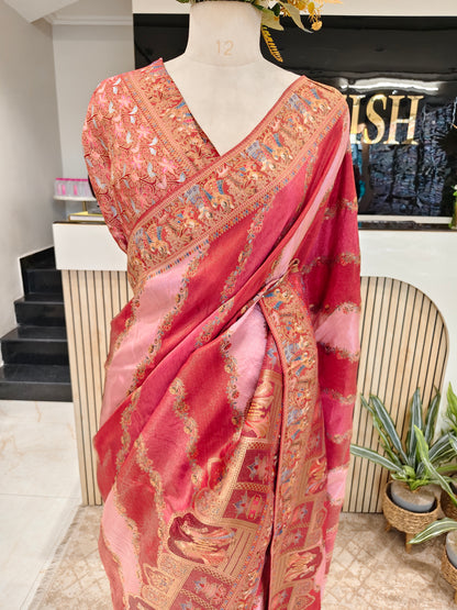 Onion Pink Darbari Zari Tissue Saree