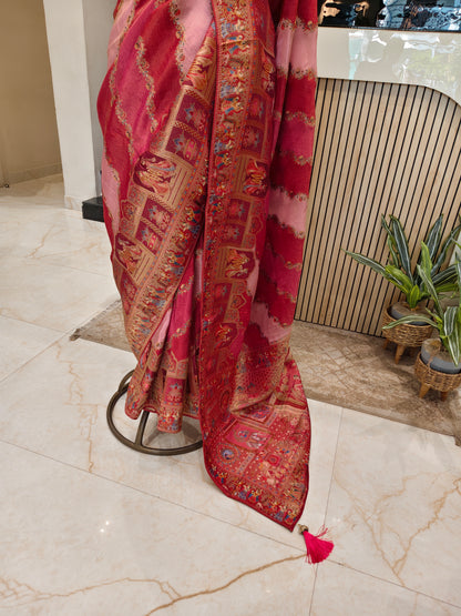 Onion Pink Darbari Zari Tissue Saree