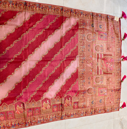 Onion Pink Darbari Zari Tissue Saree