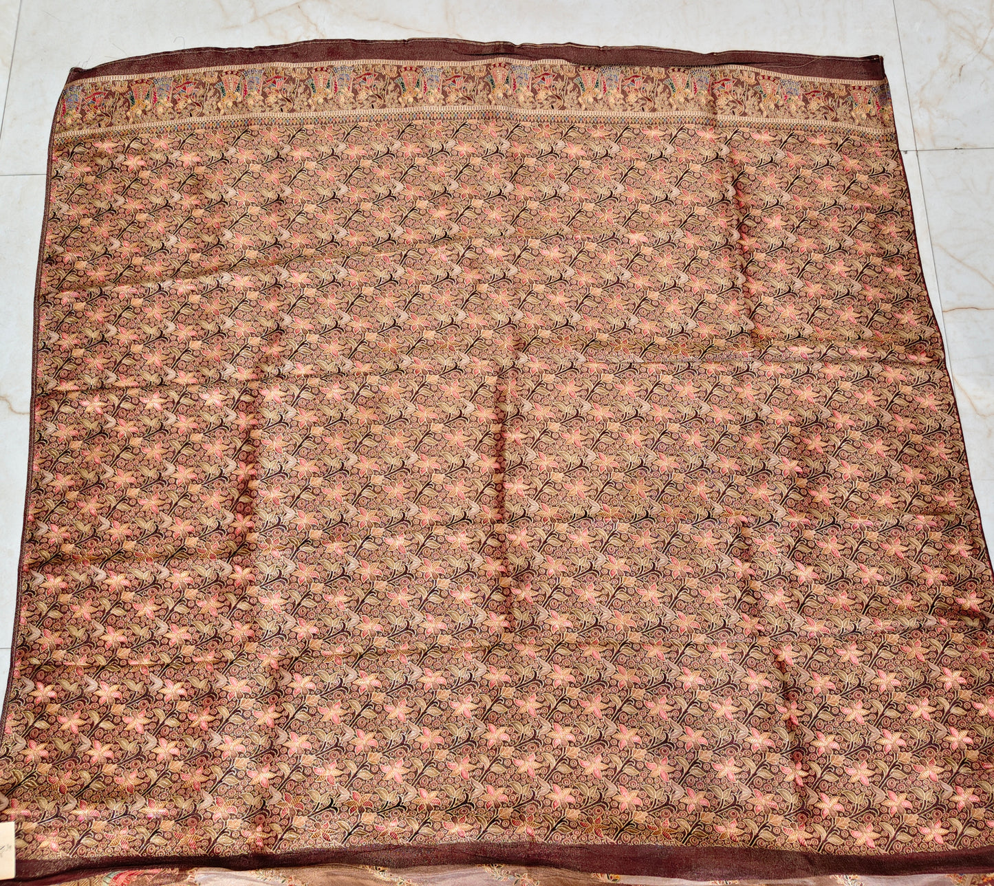 Wine Darbari Motif Tissue Saree
