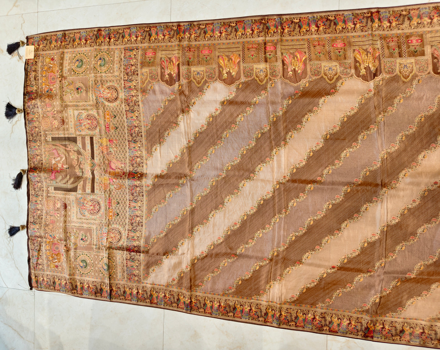 Wine Darbari Motif Tissue Saree