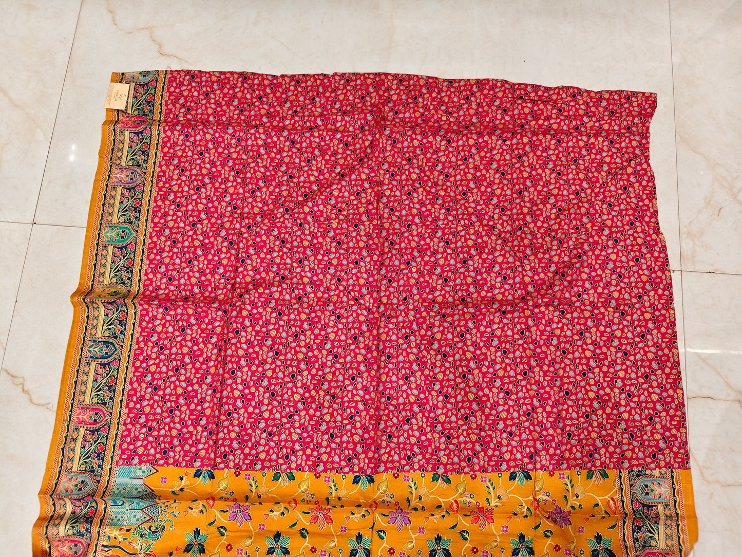 Mustard & Rani Pink Kalamkari Silk Saree