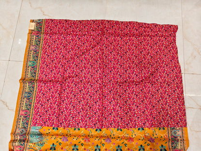 Mustard & Rani Pink Kalamkari Silk Saree
