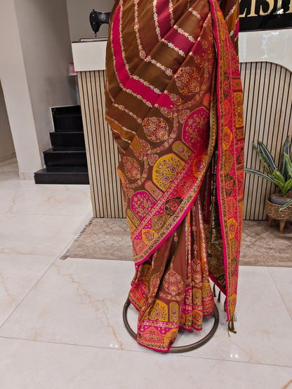Rani Pink & Olive Green Darbari Silk Saree